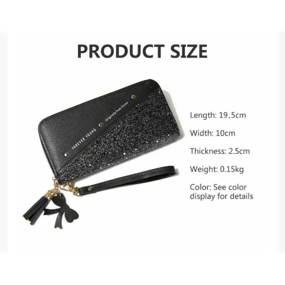 Tasseled Split Glitter Wallet in Gray